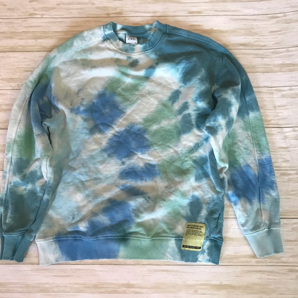 Zara Blue and Green Tie Dye Sweatshirt Size 11-12 Girls Preowned
